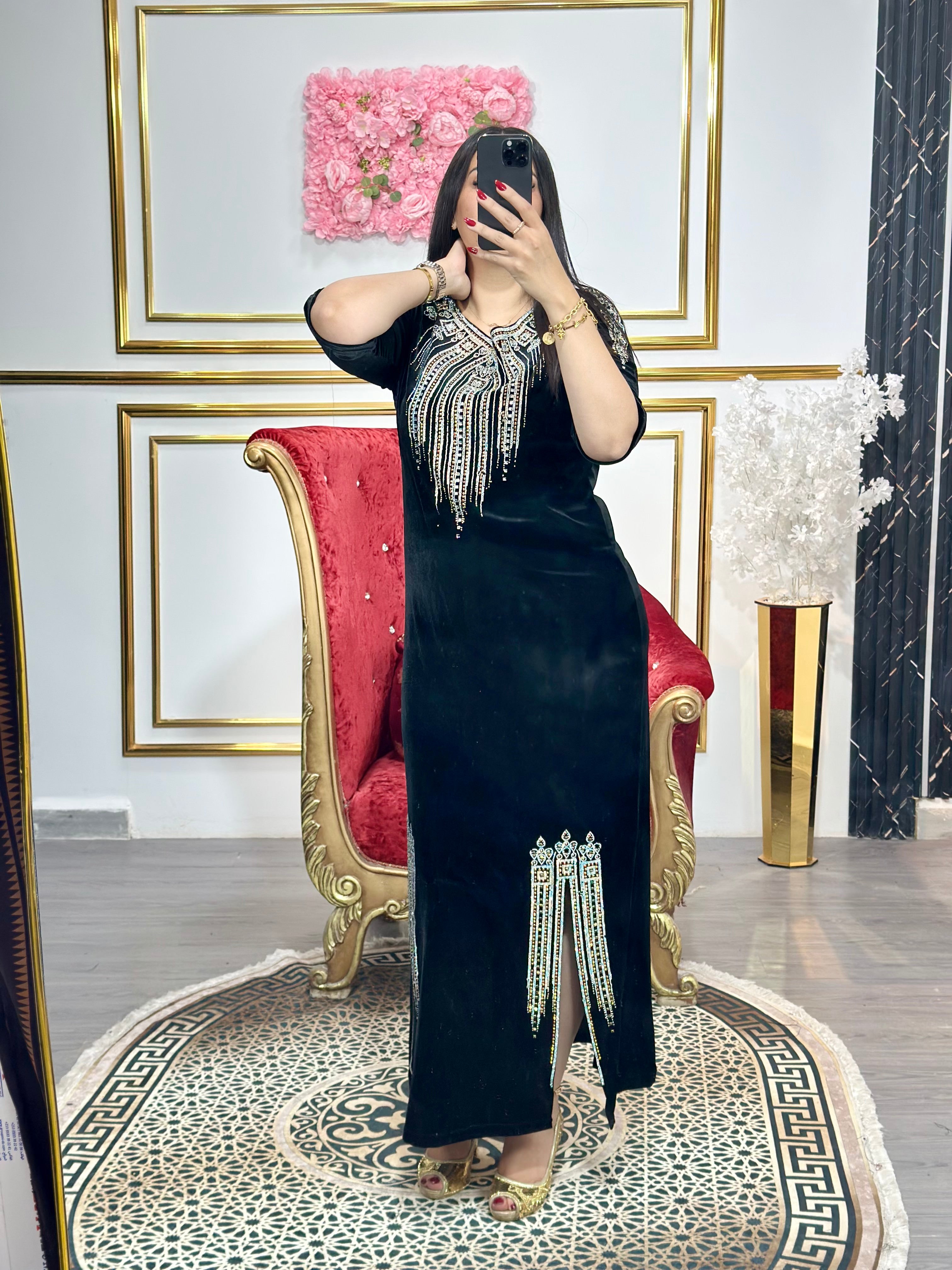 فستان قطيفة (استراس فضي)