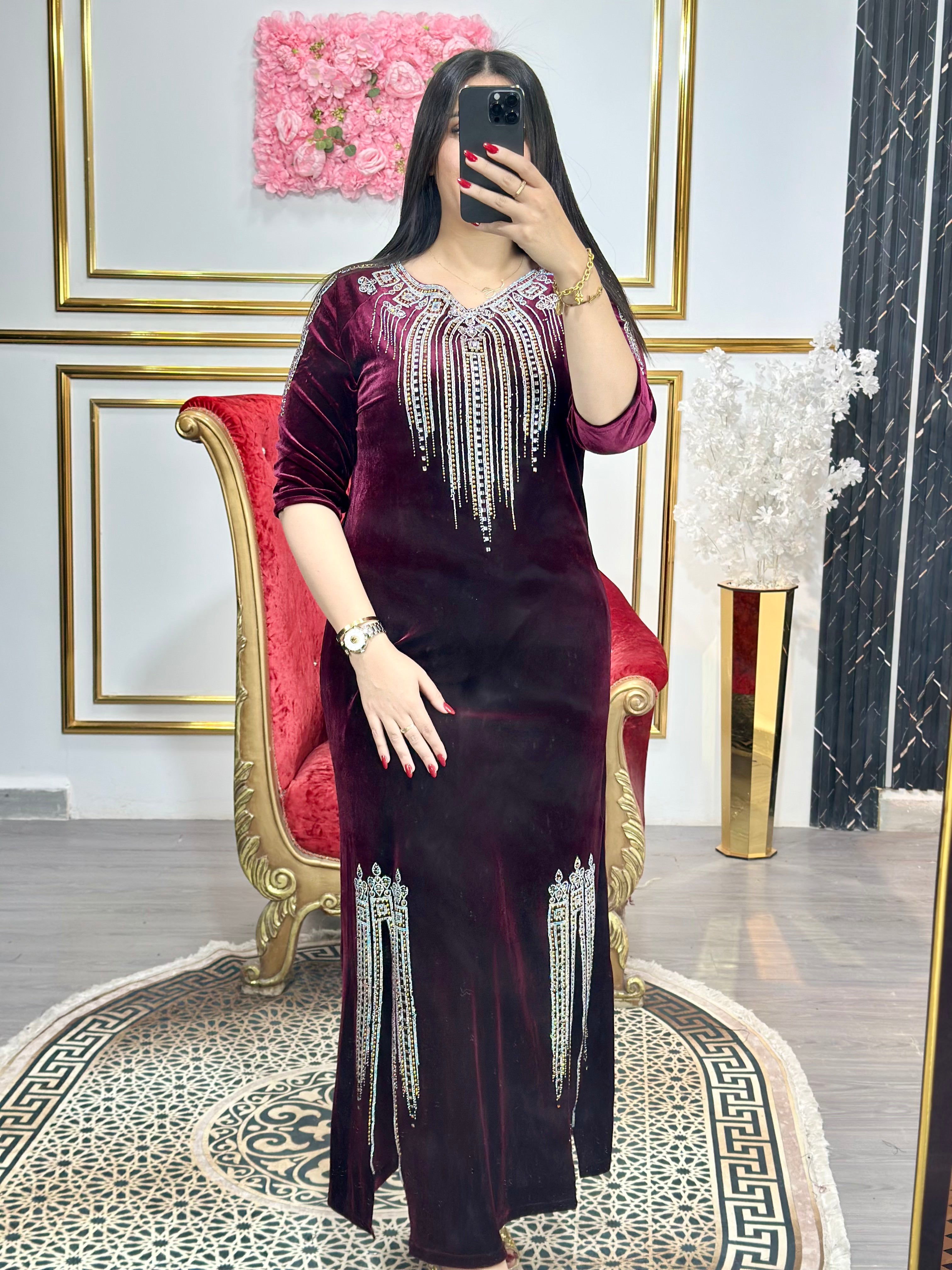 فستان قطيفة (استراس فضي)